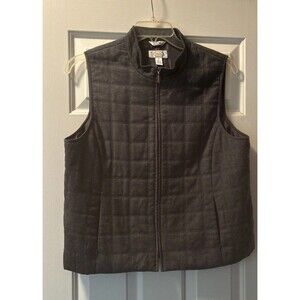 Talbots Vest Size 16 100% Wool Shell Full Zip Mock Neck Quilted Italian Fabric